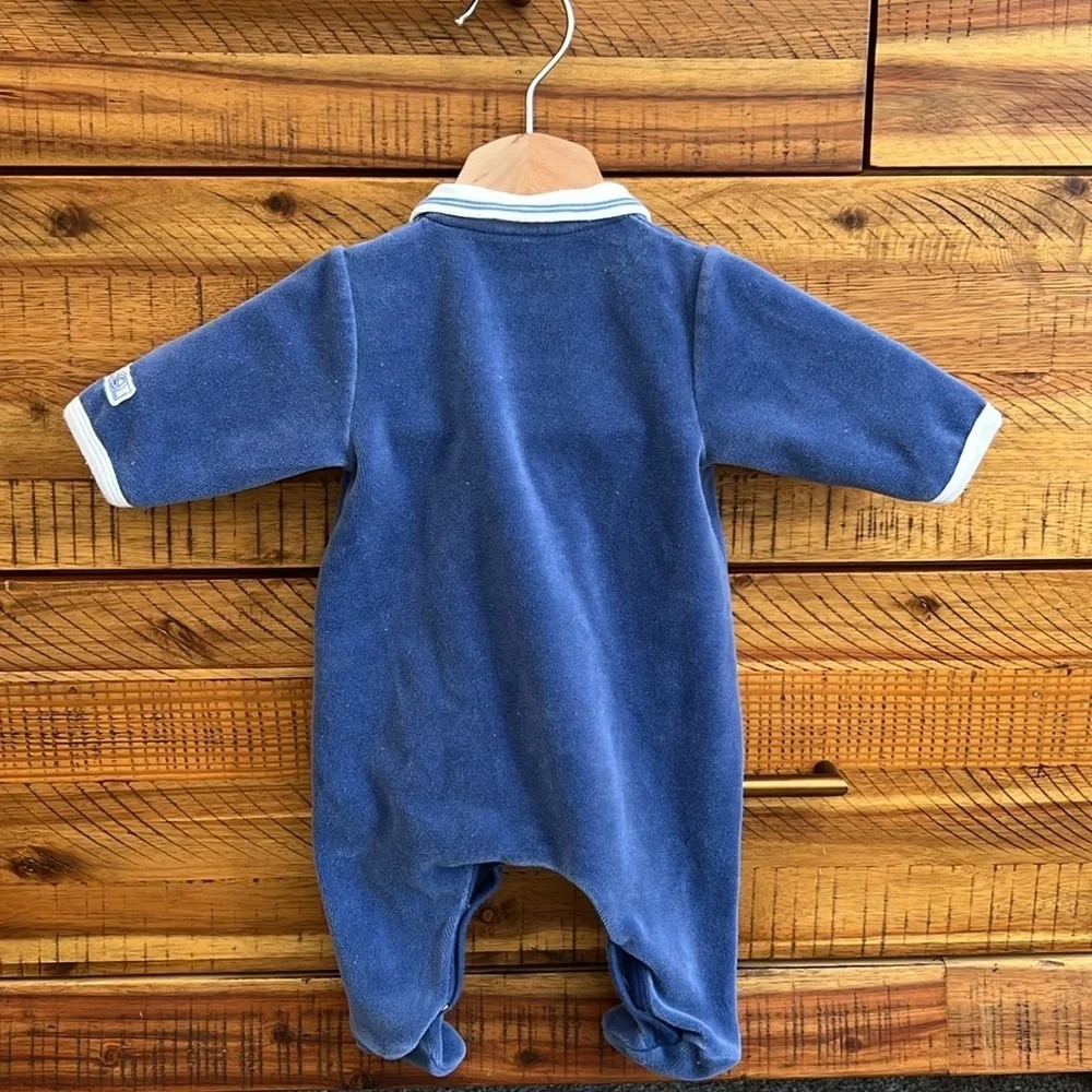Petit Bateau Blue  Velour Footie 1 month